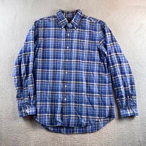 Ralph Lauren Oxford Plaid Button Down Shirt Mens L Blue White Long Sleeve Pony